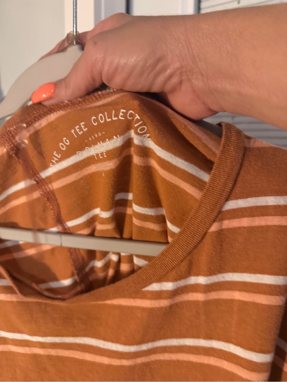 Aeropostale Rust and White Striped Crop Tee